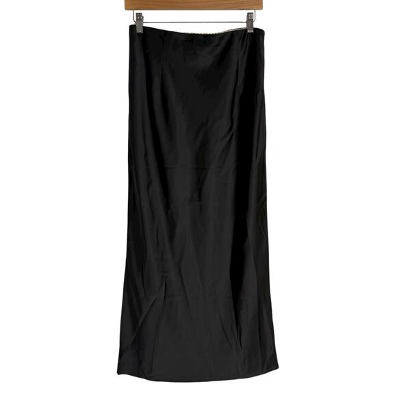House of Harlow 1960 Revolve Solid Black Satin Maxi Bias Slip Skirt Size Medium - Picture 6 of 9